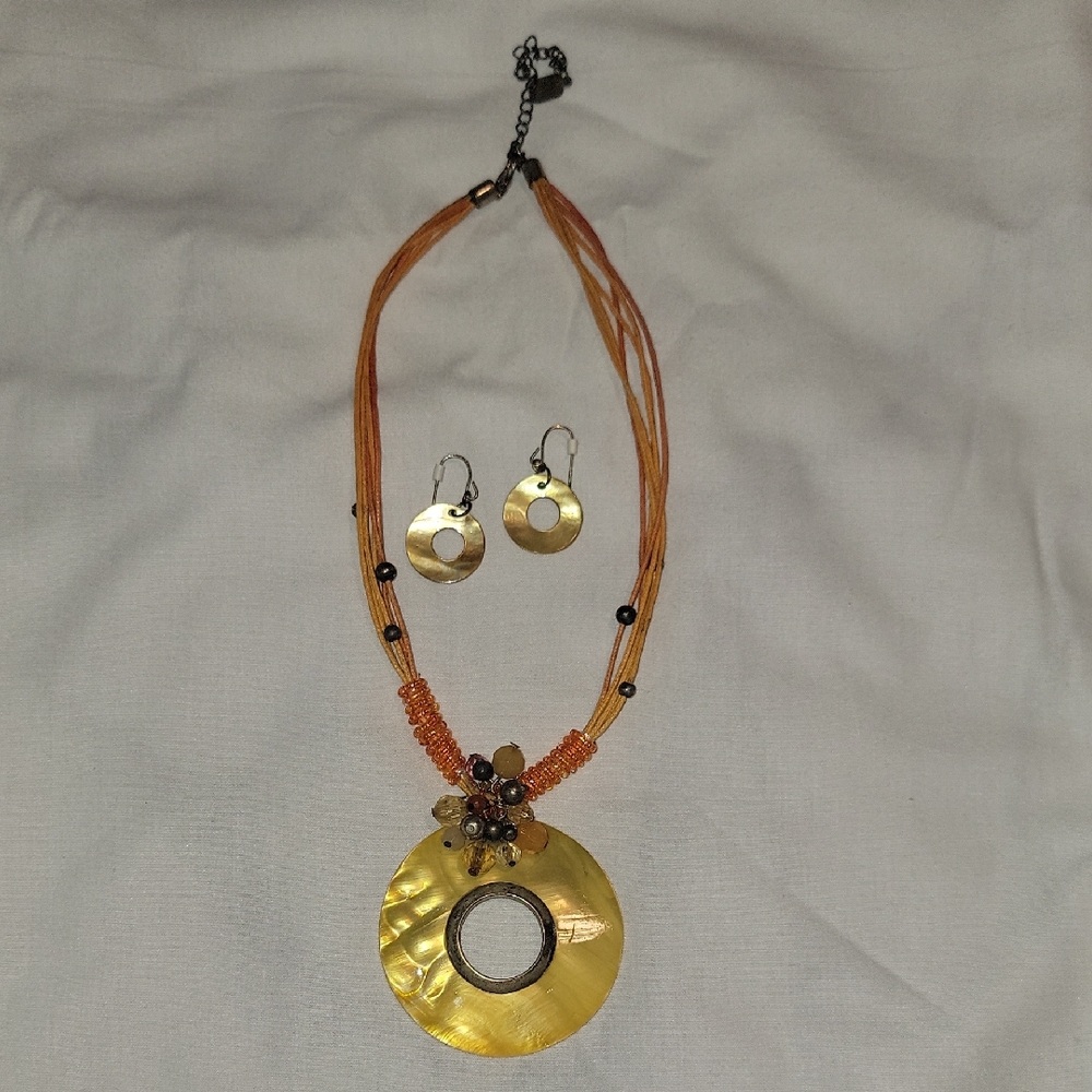 Yellow Shell Pendant Necklace and Earring Set - Women Jewelry